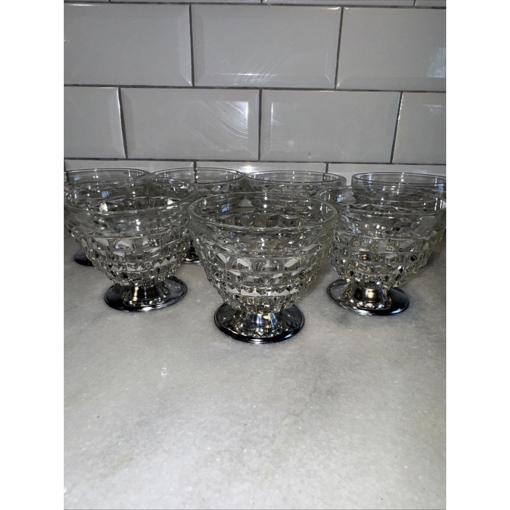 Fostoria‎ American Clear Cube Dessert Cups With Metal Base VTG Set Of 7 GW0001
